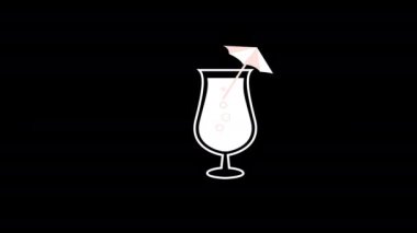Alfa kanalı ile şemsiye ve saman simgesi konsepti döngü animasyon video ile bir kokteyl