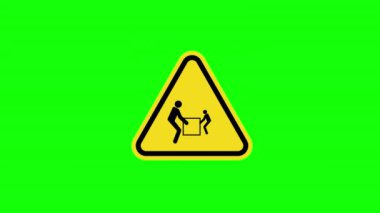 Sarı üçgen uyarı İki kişi ağır kaldırma simgesi simgesi animasyonu alfa kanalı ile