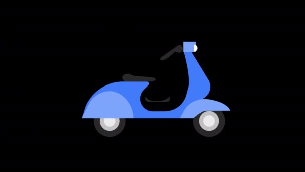 蓝色滑板车 带有蓝色轮子的图标概念动画 带有Alpha通道 — 图库视频影像