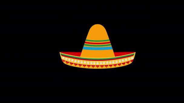 Animasi Konsep Ikon Topi Sombrero Meksiko Tradisional Dengan Kanal Alfa — Stok Video