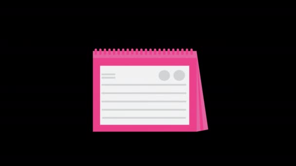 粉色笔记本 上面有记事本 上面有图标概念动画 带有Alpha通道 — 图库视频影像
