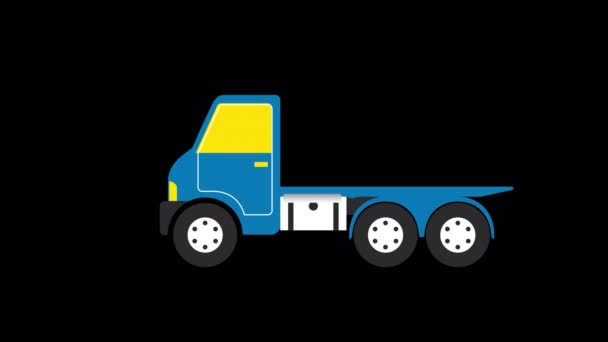 Niebieski Samochód Ciężarowy Czarnymi Kołami Ikona Koncepcja Animacji Kanałem Alfa — Wideo stockowe