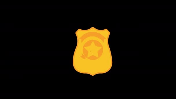 Żółta Odznaka Policyjna Gwiazdą Niej Animacja Koncepcyjna Ikony Kanałem Alfa — Wideo stockowe