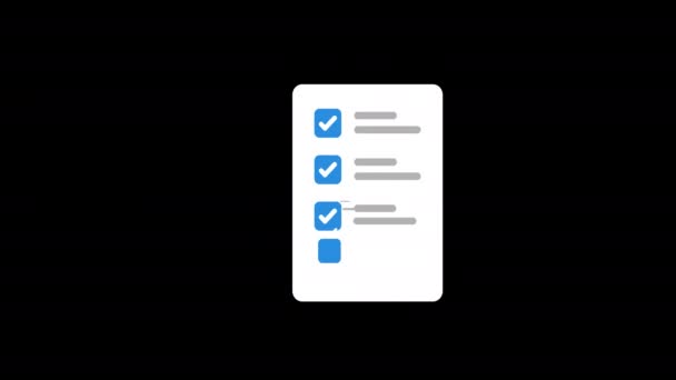 Checklist Document Paper Icon Concept Loop Animation Video Alpha Channel — Stock Video