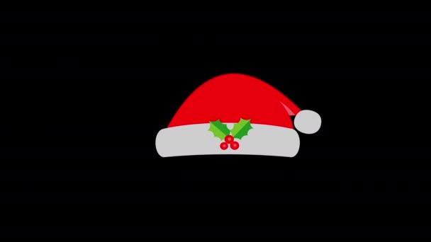 Chapéu Santa Com Folhas Azevinho Frutas Ícone Conceito Loop Animação — Vídeo de Stock