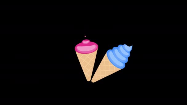 ピンクとブルーのトッピングアイコンコンコンセプトループアニメーションビデオと2つのアイスクリームコーンアルファチャンネル — ストック動画
