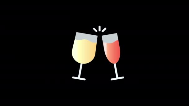 Twee Glazen Wijn Icoon Concept Loop Animatie Video Met Alfa — Stockvideo