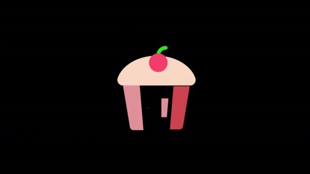 Cupcake Desenho Animado Com Uma Geada Rosa Ícone Olho Verde — Vídeo de Stock