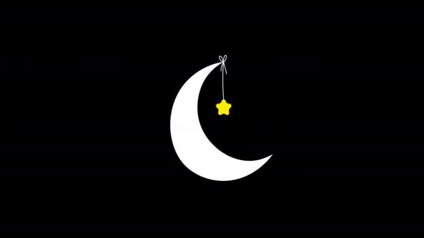 Uma Lua Uma Estrela Ícone Corda Vídeo Animação Loop Conceito — Vídeo de Stock