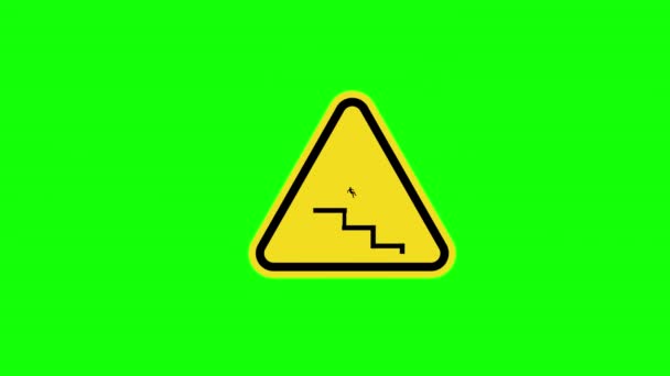 階段から落ちる黄色の三角形警告 アルファチャンネルでアイコンコンコンセプトアニメーションを表示 — ストック動画