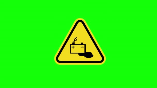 Жовтий Трикутник Попередження Про Коротке Замикання Батареї Концепція Значка Небезпеки — стокове відео