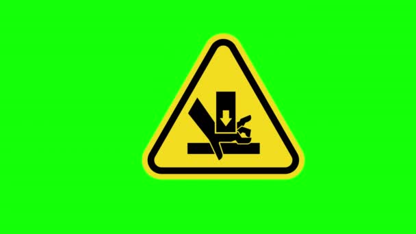 Ein Gelbes Dreieck Warnung Vorsicht Hand Crush Sign Symbol Konzept — Stockvideo