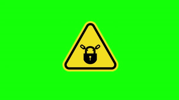 Κίτρινο Τρίγωνο Προσοχή Κλειδαριά Αλυσίδα Padlock Σύμβολο Sign Icon Κωδικό — Αρχείο Βίντεο