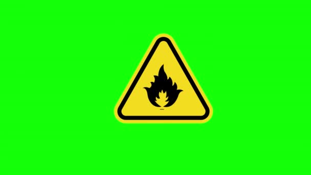Желтый Треугольник Предупреждение Воспламеняющийся Знак Иконки Концепции Анимации Альфа Канал — стоковое видео