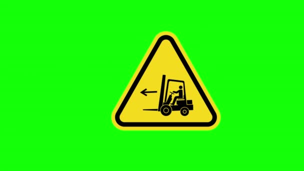 黄色い三角形の注意警告 フォークリフト操作シンボル シンボル アイコンの概念アニメーション アルファチャンネル — ストック動画