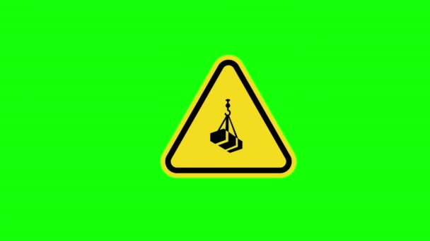 黄色い三角形の注意警告 アルファチャンネルが付いている頭上負荷シンボル アイコンの概念アニメーション — ストック動画