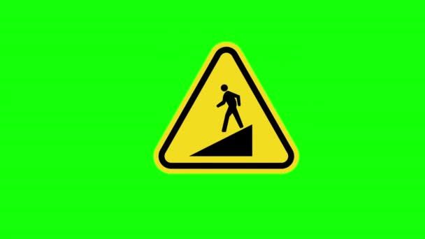 Žlutý Trojúhelník Varování Pozor Svah Symbol Nebezpečnosti Animace Konceptu Znaku — Stock video