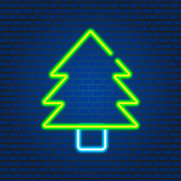青いレンガの壁の背景にクリスマスツリー イラストの背景 — ストックベクタ