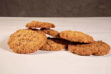 Fıstık Ezmeli Kurabiye Yığını. Geleneksel Amerikan tatlısı, beslenme aperatifi, tatlı veya kahvaltı.