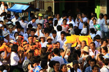 Nakhon Si Thammarat, Thailand - February 18, 2011: International Makha Puja Parade of Hae Pha Khuen That Festival at Nakhon Si Thammarat  clipart