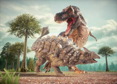 Doğadaki dinozorlar. Bu 3 boyutlu bir çizim.