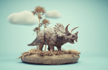 Triceratops 'un kavramsal sunum sahnesi. Geç Kretase döneminde yaşamıştı. Bu 3 boyutlu bir çizim.
