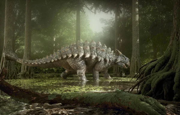Dinoszaurusz Ankylosaurus Erdőben Egy Renderelés Illusztráció — Stock Fotó