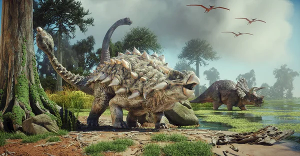 森林里的恐龙这是一个3D渲染说明 — 图库照片