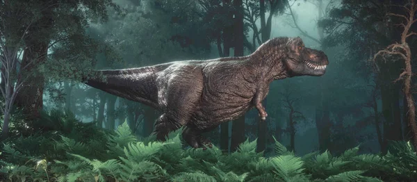 Ormandaki Tyrannosaurus Geç Kretase Dönemindeki Maastrichan Döneminde Yaşamış Boyutlu Bir — Stok fotoğraf