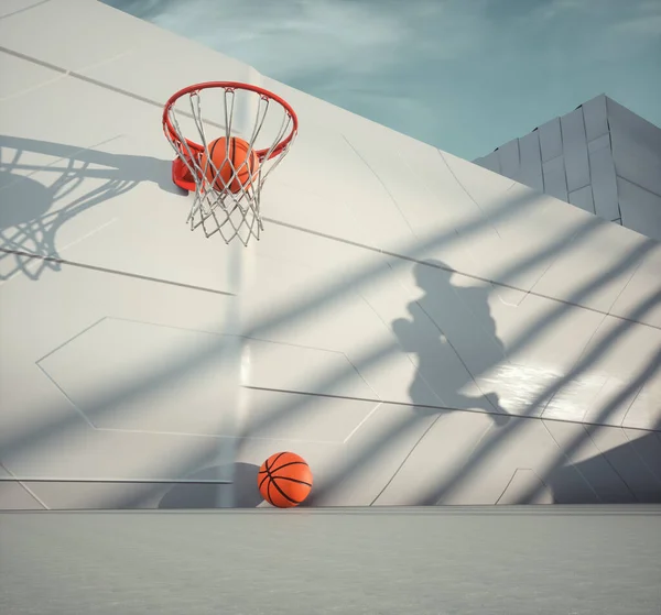 Basketball hoop on modern outdoor background. Successful strategy and target audience concept. This is a 3d render illustration.