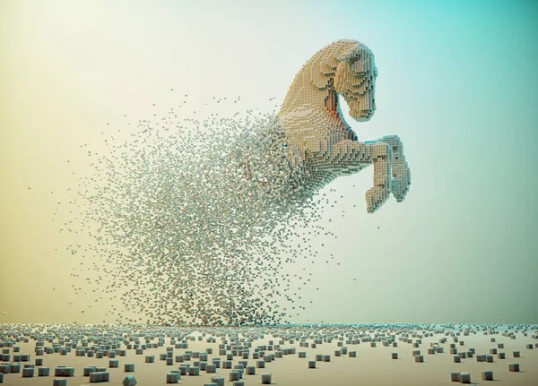 Voxel Horse Dispersion Effect Growth Complexity Concept Render Illustration Royalty Free Stock Images