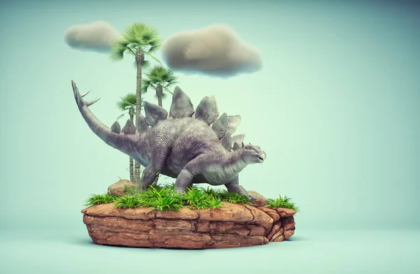 Stegosaurus的概念呈现场景 他生活在侏罗纪时期 这是一个3D渲染说明 — 图库照片