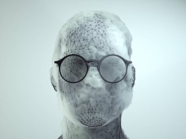 Abstract portrait of a man, made of clouds. Complexity and brainstorming concept. This is 3d render illustration