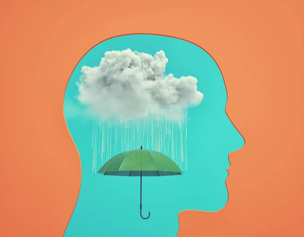 Umbrella Rainy Cloud Blue Background Render Illustration — ストック写真