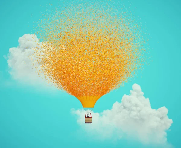 Hot Air Balloon Starting Disslove Pieces Sense Fragility Instability Render — Stock Photo, Image