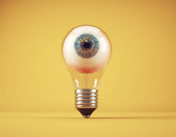 Olho Dentro Uma Lâmpada Conceito Visão Esta Uma Ilustração Renderização — Fotografia de Stock