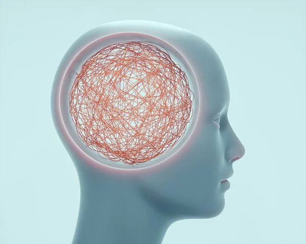 Menschliches Kopfprofil Aus Linien Und Chaotischen Linien Verwirrung Und Brainstorming — Stockfoto
