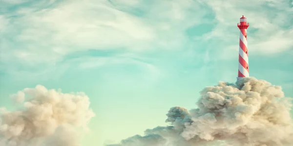 Világítótorony Felhőkben Álomkoncepció Egy Renderelés Illusztráció — Stock Fotó