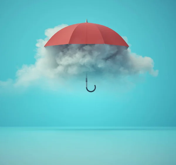 Imagen Surrealista Con Paraguas Rojo Encima Una Nube Esta Una — Foto de Stock