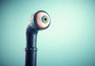 Periscope with an eye.  Discovering new opportunities. Subscriber and social media concept . This is a 3d render illustration clipart