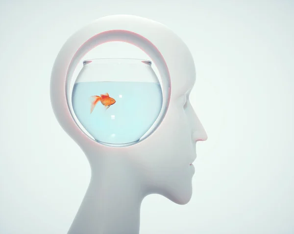 Fish Bowl Conceptual Human Head Positivity Mindset Concept Render Illustratio — Stock Photo, Image