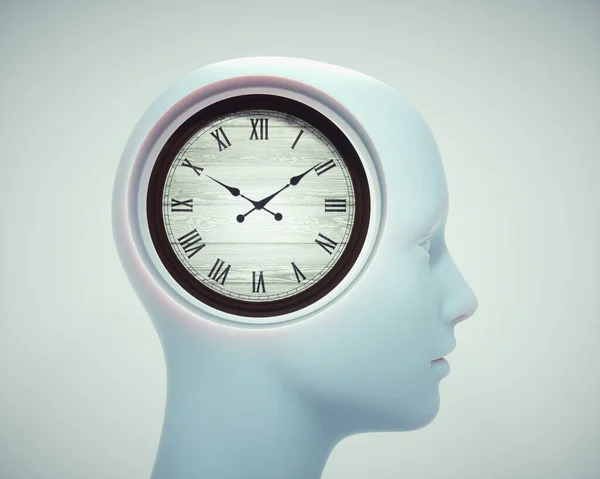 Cabeza Humana Con Reloj Concepto Ritmo Circadiano Gestión Del Tiempo — Foto de Stock
