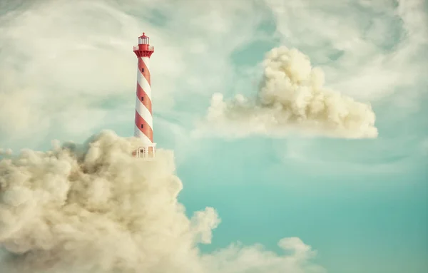 Lighthouse Lit Clouds Dream Concept Render Illustration — Stock Photo, Image