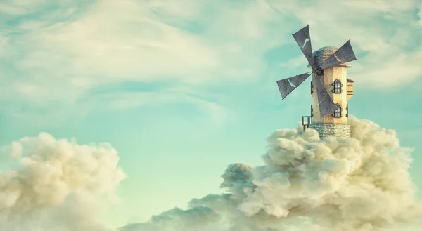 Windmill Top Cloud Sky Dreaming Development Progress Concept Render Illustratio — Stock Photo, Image