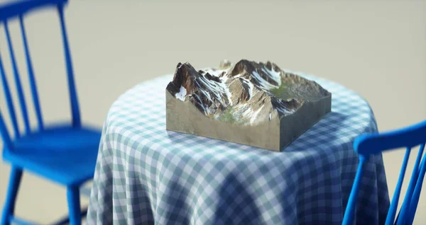 Isometric Mountain Table Wanderlust Adventure Concept Render Illustration — Stock Photo, Image