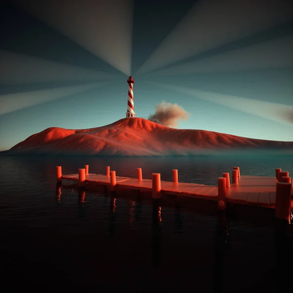 Deniz Kıyısındaki Deniz Feneri Deniz Kenarındaki Sinyal Binası Umut Sembolü — Stok fotoğraf