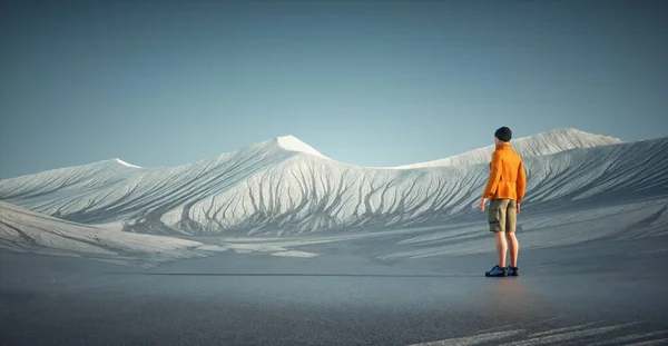 Homme Debout Admirant Paysage Montagne Ceci Est Une Illustration Rendu — Photo