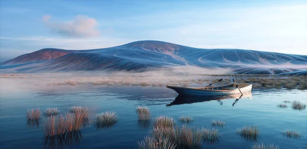 Surreal Image Boat Lake Nature Concept Render Illustration — Stock Photo, Image