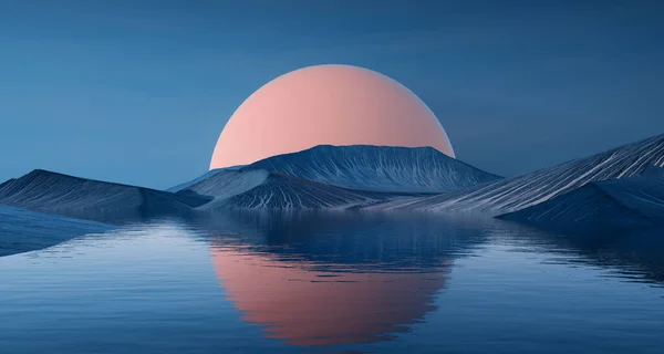 Φεγγάρι Αντανακλάται Μια Λίμνη Έννοια Της Φύσης Αυτή Είναι Μια — Φωτογραφία Αρχείου