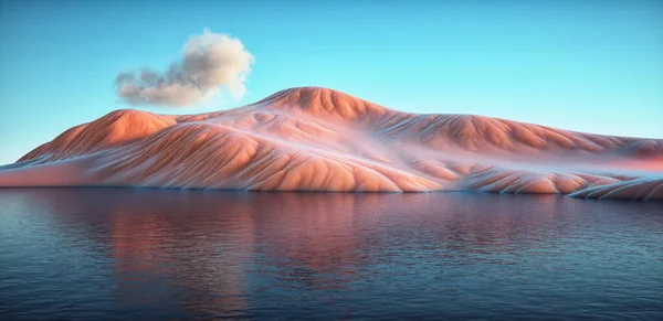 Surrealistyczny Obraz Stylizowaną Górą Jeziorem Koncepcja Natury Jest Ilustracja Renderowania — Zdjęcie stockowe